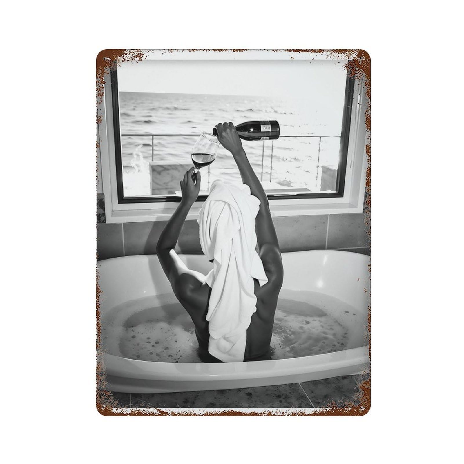 xiaoxiaoshen Woman Drinking Wine in Bathtub Poster, Wall Decor Art Metal Tin Poster Modern Home Decor Art Home Bar Shop Decorations Vintage Sign 40x30cm