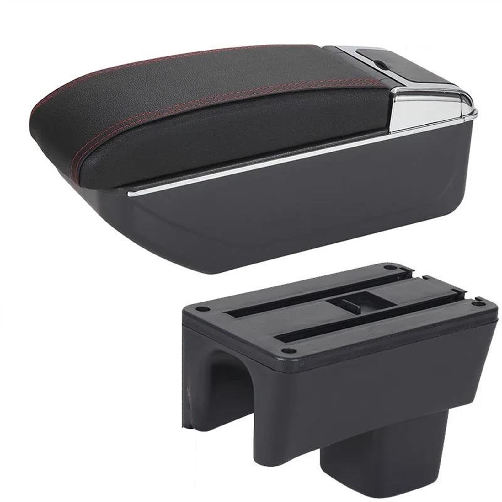Armrest Box With Multifunctional Support PU Upholstered Car Interior Modification Accessories For Swift 2005-2023(D1 Black red No USB)