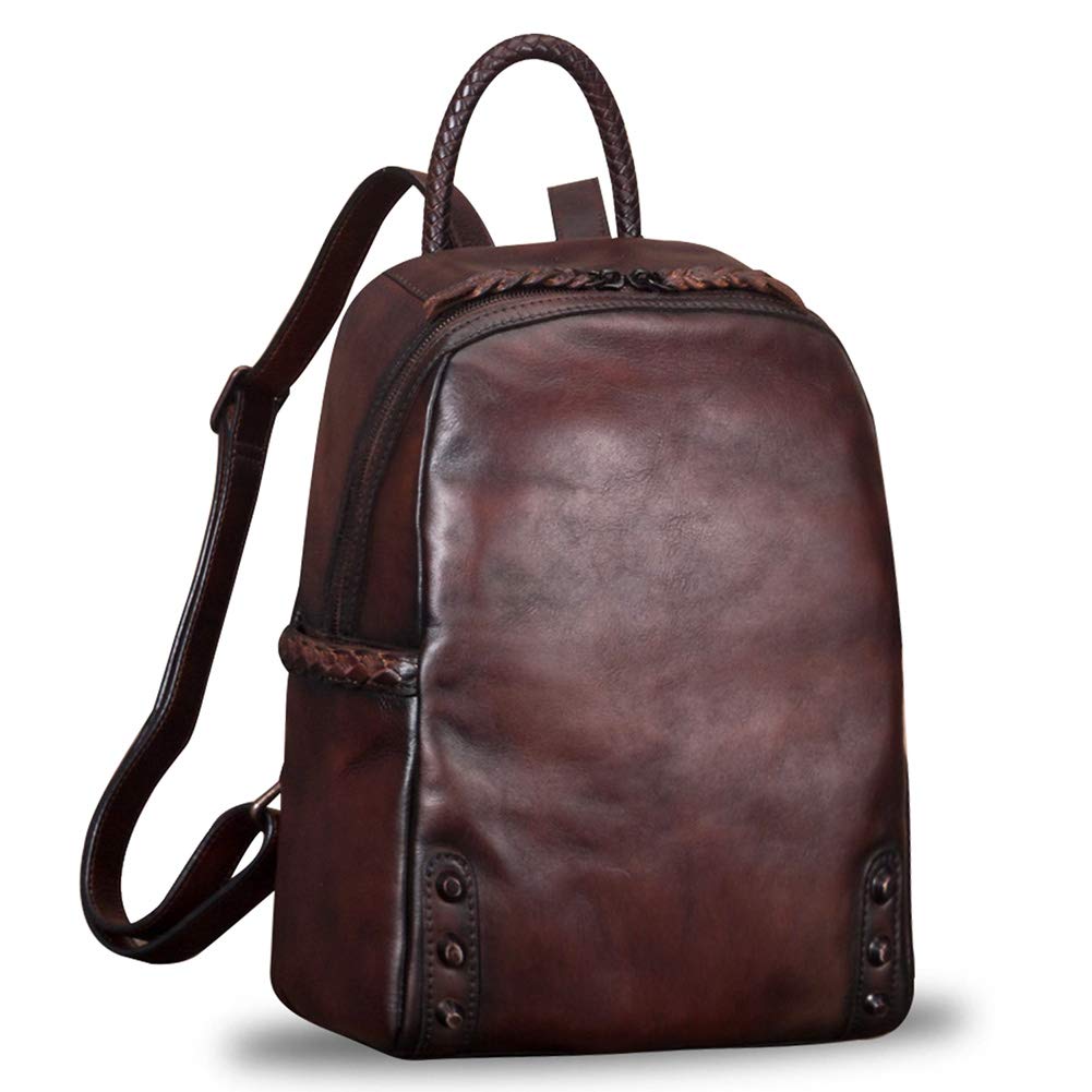 IVTG Genuine Leather Backpack for Women Vintage Real Leather Knapsack Purse Rucksack Fashion Daypack Bag High Capacity (Coffee)