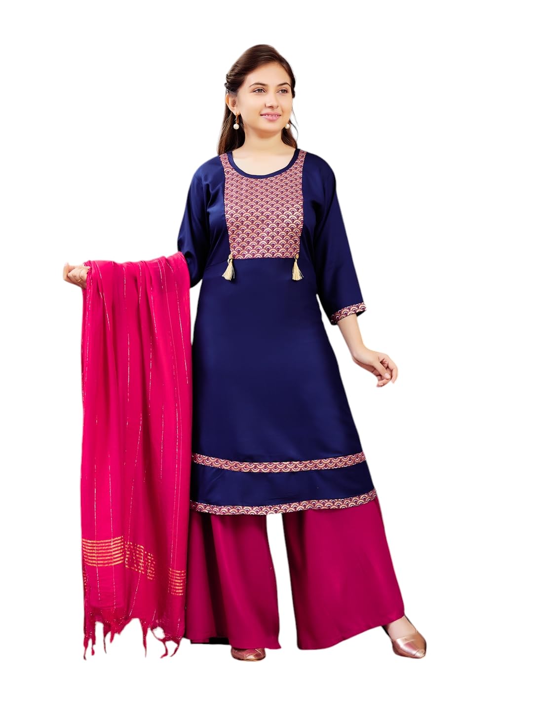 Aarika Girl's Cotton Regular Tunic Shirt (Kurti-E-22_Navy Blue_36)