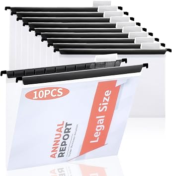 10 Pieces Clear Hanging File Folders Legal Size with Tabs and Inserts Poly Hanging Document Folder 8.5x14inch Transparent Filing Cabinet Folders Heavy Duty Hanging Folders for Medical Charts Office