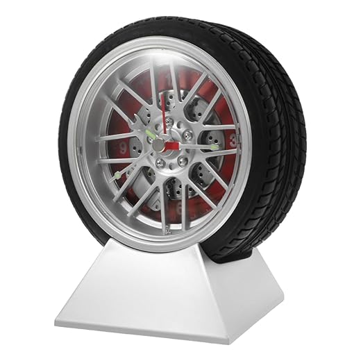 Unique Car Tire Desk Clock with Base Stylish Quartz Movement for Bedroom Living Room Office Decor