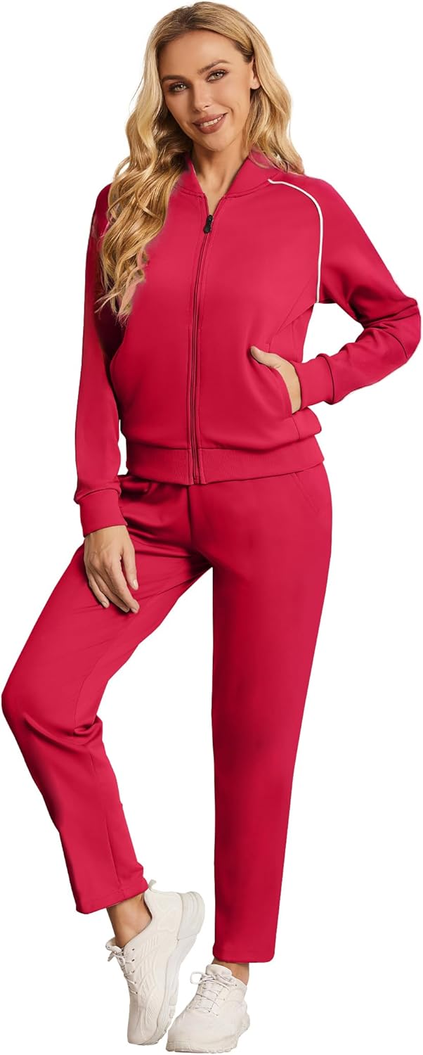 Women's Two Piece Tracksuit Long Sleeve Zip Up Sweatshirt Long Pants Outfits Jogger Sweatsuit Sets