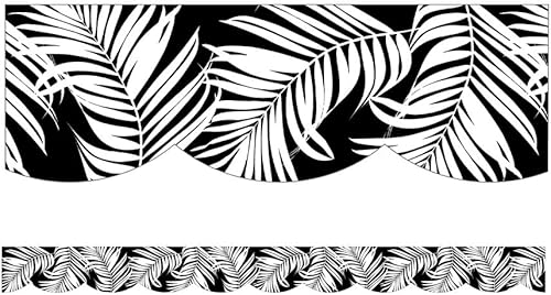 Schoolgirl Style Simply Boho Bordes bohemios festoneados en negro con hojas blancas para tablero de anuncios, tablero blanco, tablero de corcho y