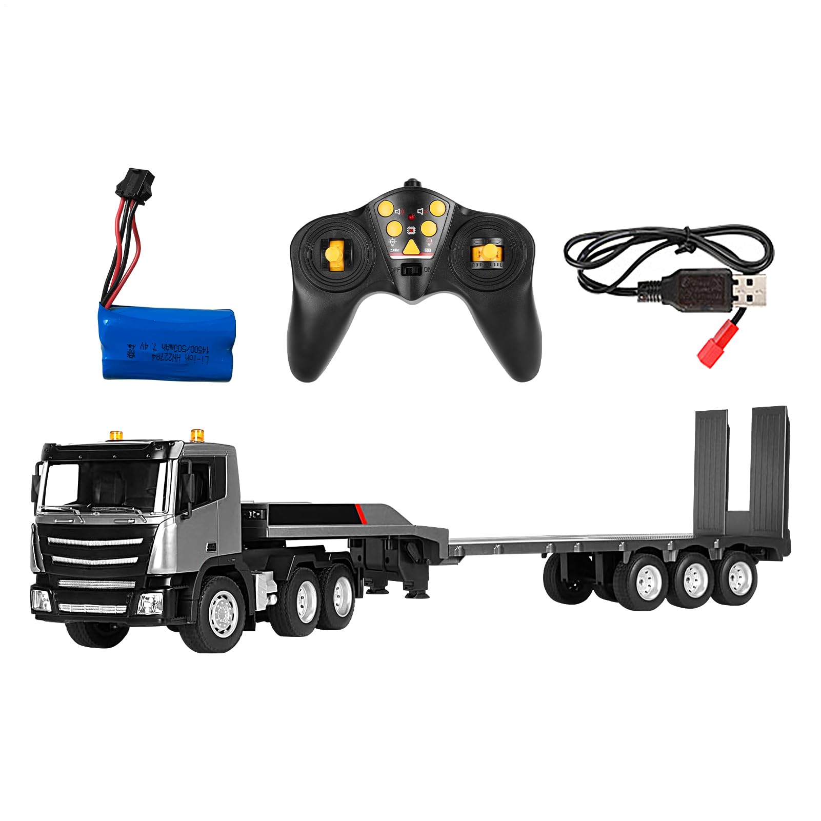 Genérico Remote Control Semi Truck - Camion RC Piattaforma 9 Ultra Lungo, LED E Suoni | Idee Regalo per Bambini, Auto RC 2,4GHz con Luce E Effetti Sonori