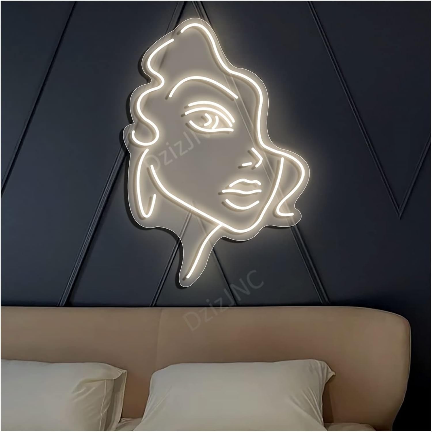 Neon LED znak świetlny neon ludzka twarz, spersonalizowane przyciemniane światła neonowe znaki do pokoju dekoracje ścienne do sypialni prezenty 34x50cm