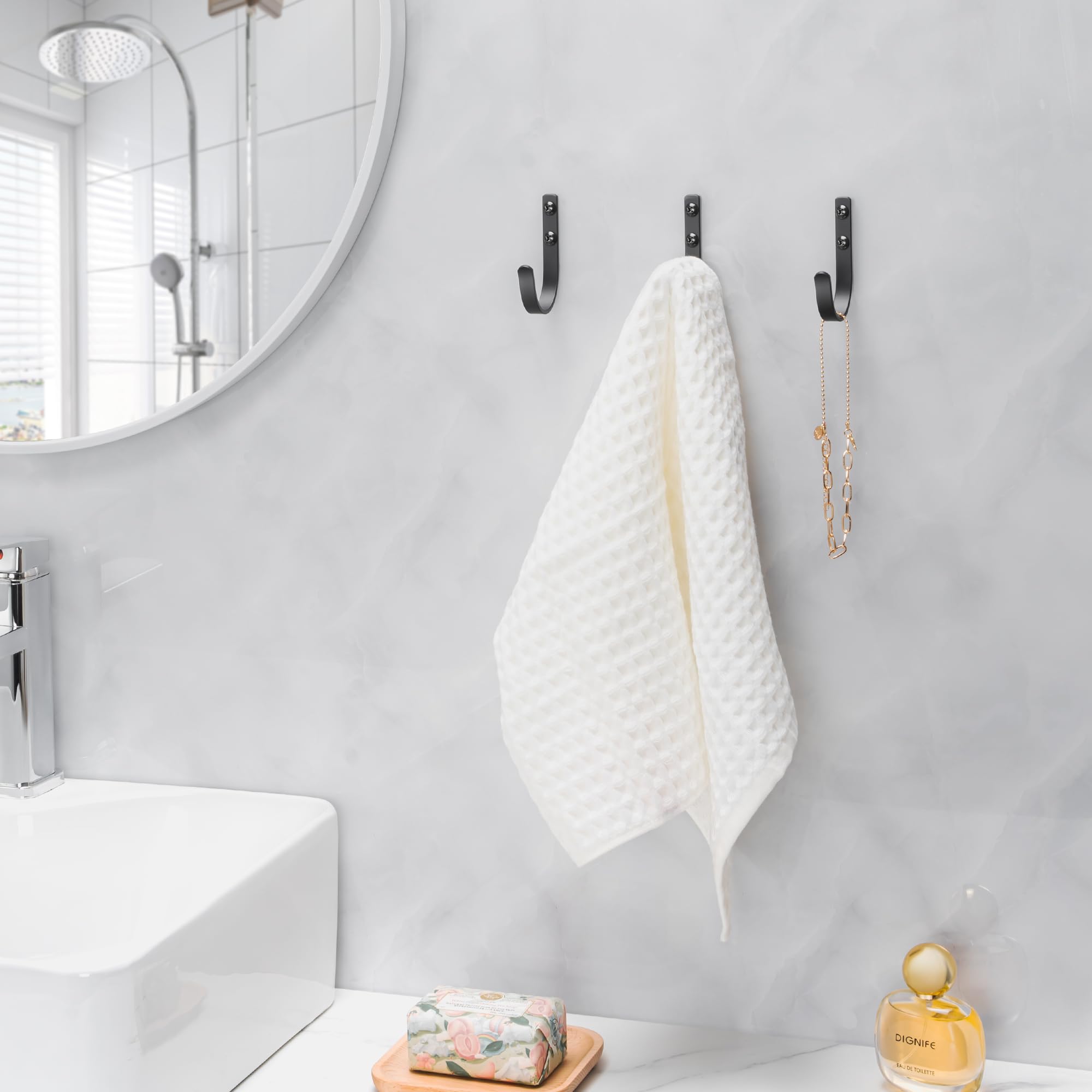 Wall Hooks for Hanging Towel Coat - 22LB Screw in Metal Hanger Wall Mount for Outdoor Closet Door — view 7