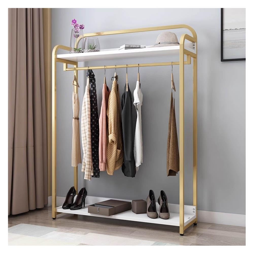 Amazon｜モダンな衣装棚は金色で、木の棚が2つ付いています