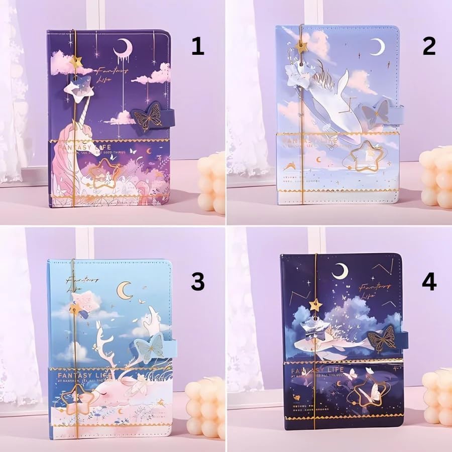 Shivaaro Diary for Girls – Cute Kawaii 3D Journal Notebook with Lock | 80 Pages Writing Diary for Students, School Stationery Gift for Kids (fantasy life s) 3