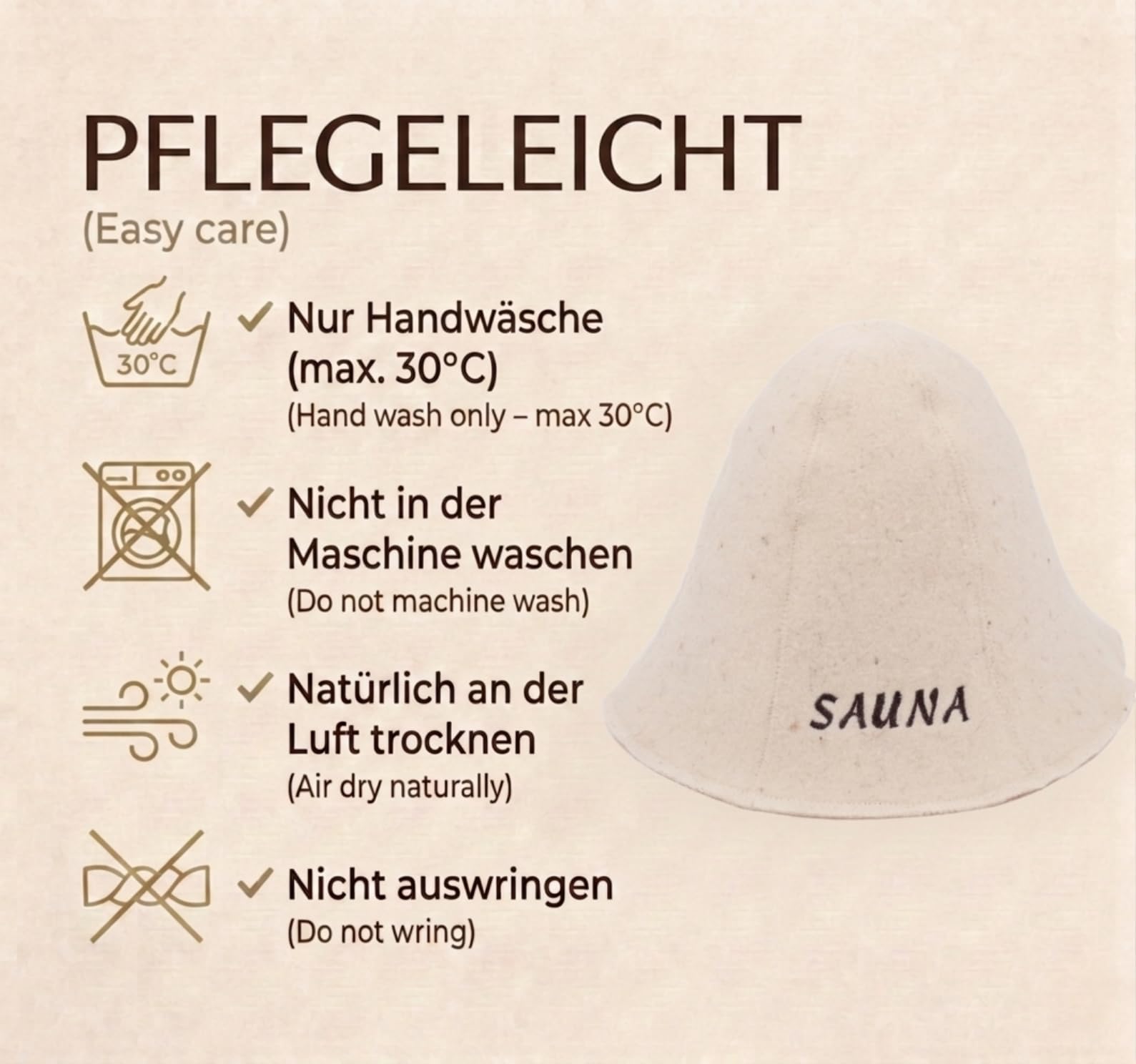 Cappello da Sauna 100% Lana con Ricamo, per Uomo e Donna