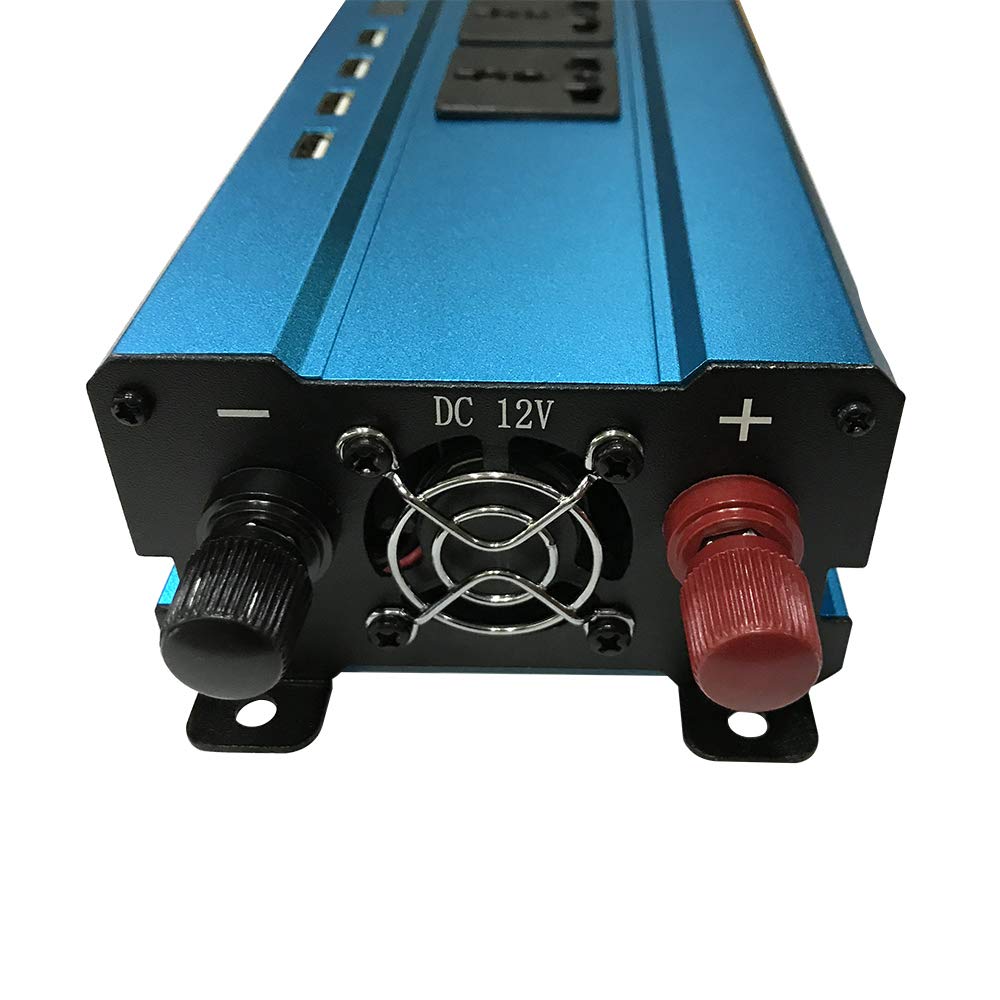 Inverter di potenza sinusoidale modificato da 2000 W da 12 V a AC 220 V convertitore con quattro interfacce USB Ventola di raffreddamento a basso rumore Clip a coccodrillo per uso su strada