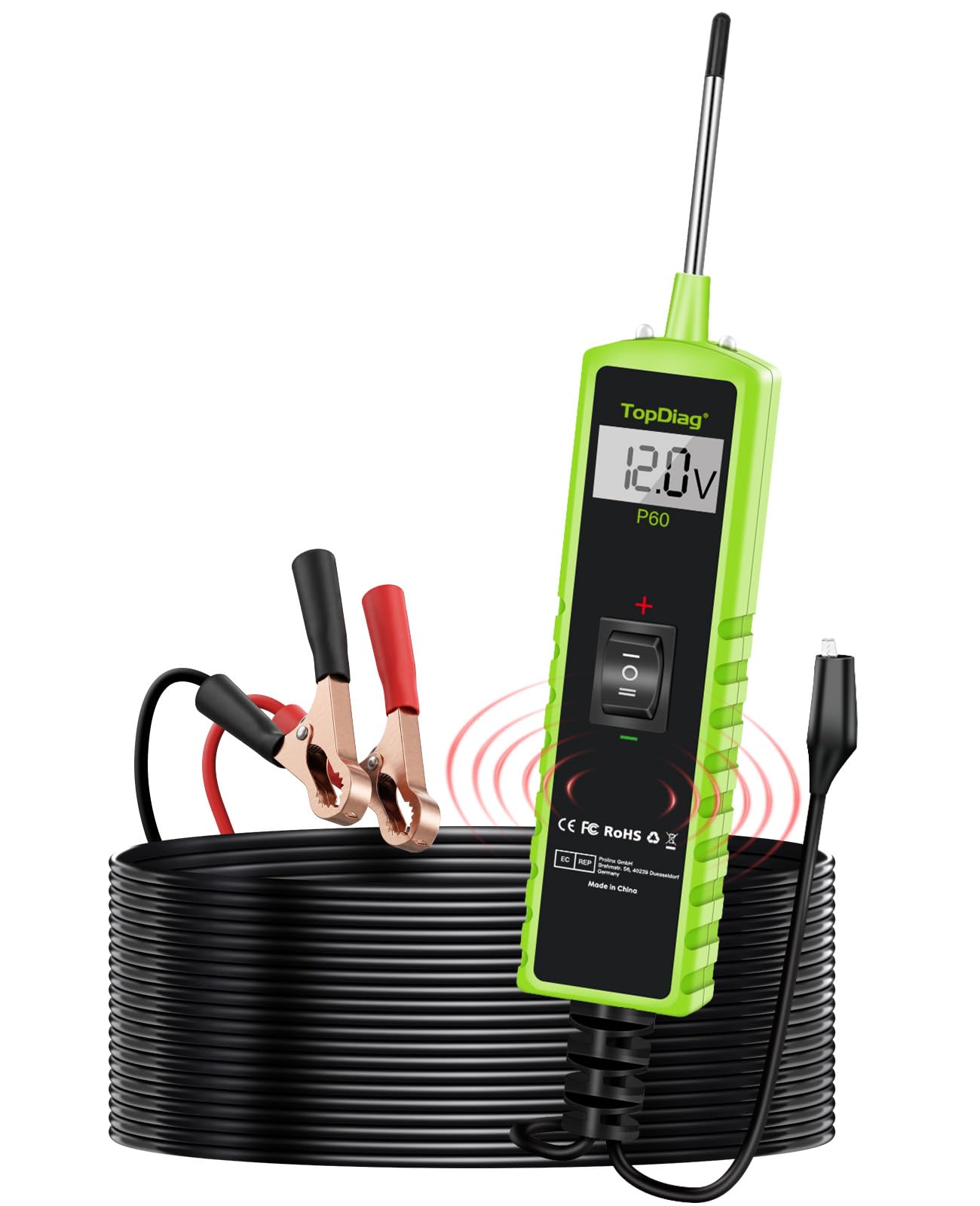 TopDiag Tester sondy P60, tester obwodu samochodowego, z testerem napięcia AC/DC, wyświetlaczem LCD, narzędziem do instalacji elektrycznej, test ciągłości testu diody aktywacji komponentu, elektryczny