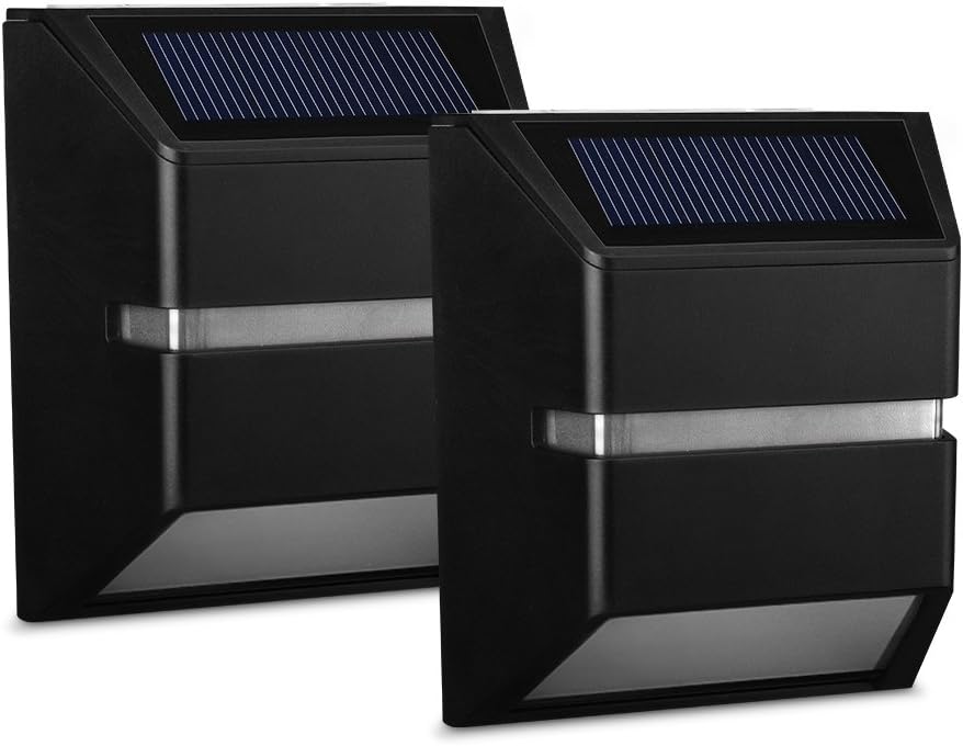 Litom Solar Garden Lights, Solar Fence Lights Outdoor Night Light with Auto-charging for Stairways, Path, Landscape, Garden, Floor, Wall, Patio - 2 Packs