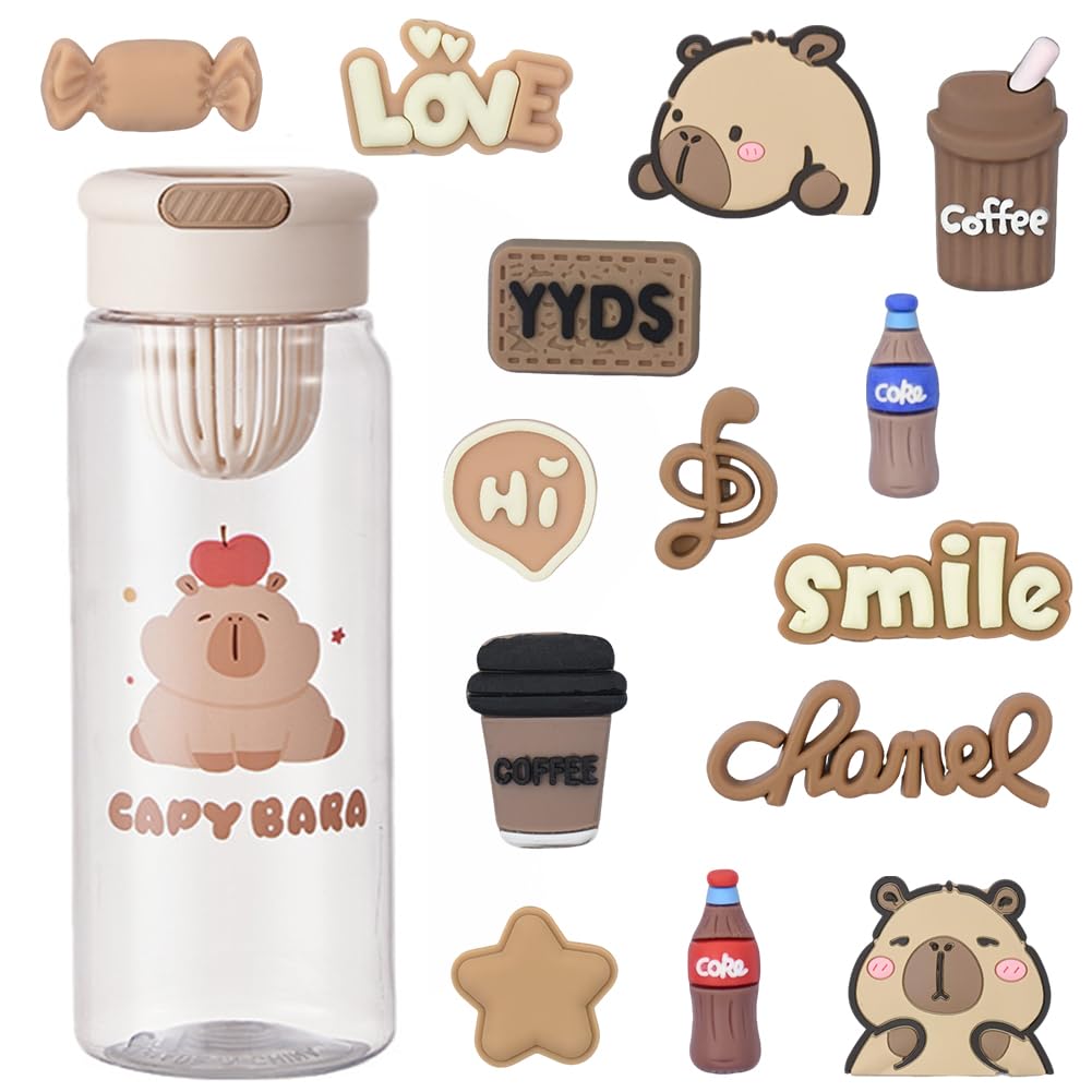 KMFASVX 900ml Capybara Water Bottle with DIY Stickers,Cartoon Drinks Bottle,BPA-Free Water Bottle with Tea Strainer Perfect for School, Travel, Office & Daily Use