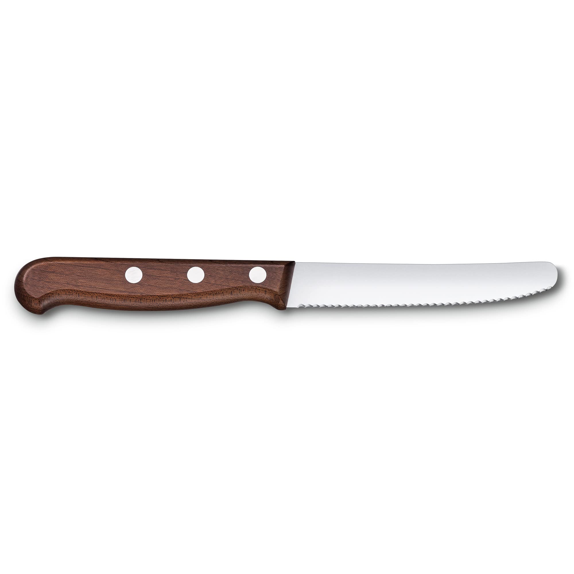 Victorinox Wood Cuchillo para tomates y de mesa, 11 cm, mango ergonómico de madera y filo dentado, hoja de acero inoxidable, madera de arce modificada