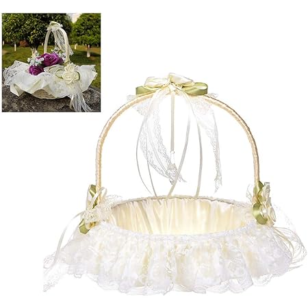Amazon Keemov ウェディング フラワーバスケット 白 かご 結婚式 ガールバスケット ロマンチック バンブーウィーブレース バスケット ポータブル バスケット式 装飾 パーティー お祝い デコレーション かご バスケット オンライン通販