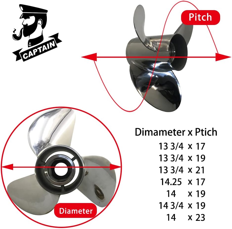 Boatman Outboard Propeller Polished Stainless Steel Fit Suzuki Boat Engines DT150 DT175 DT200 DT225 HP 3 Blades (15 Spline Tooth RH/LH)