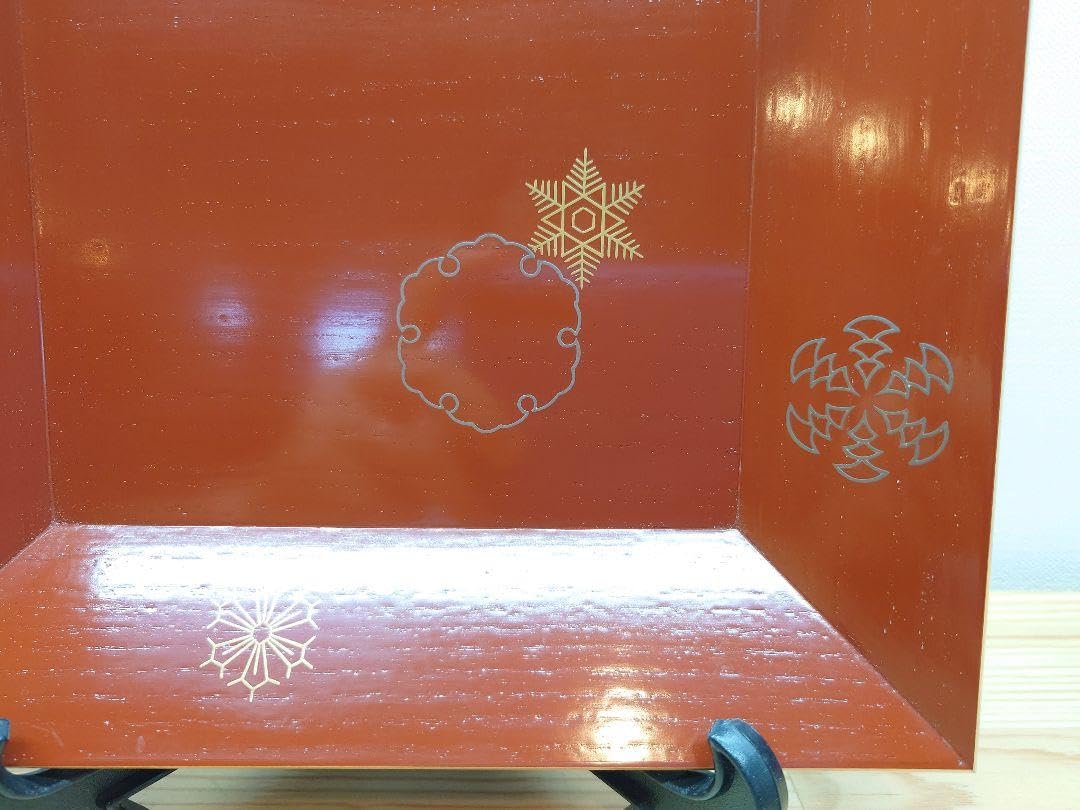 送料込【逢絢亭】茶道具 菓子器 竹張四方盆 雪花蒔絵 表千家流書付