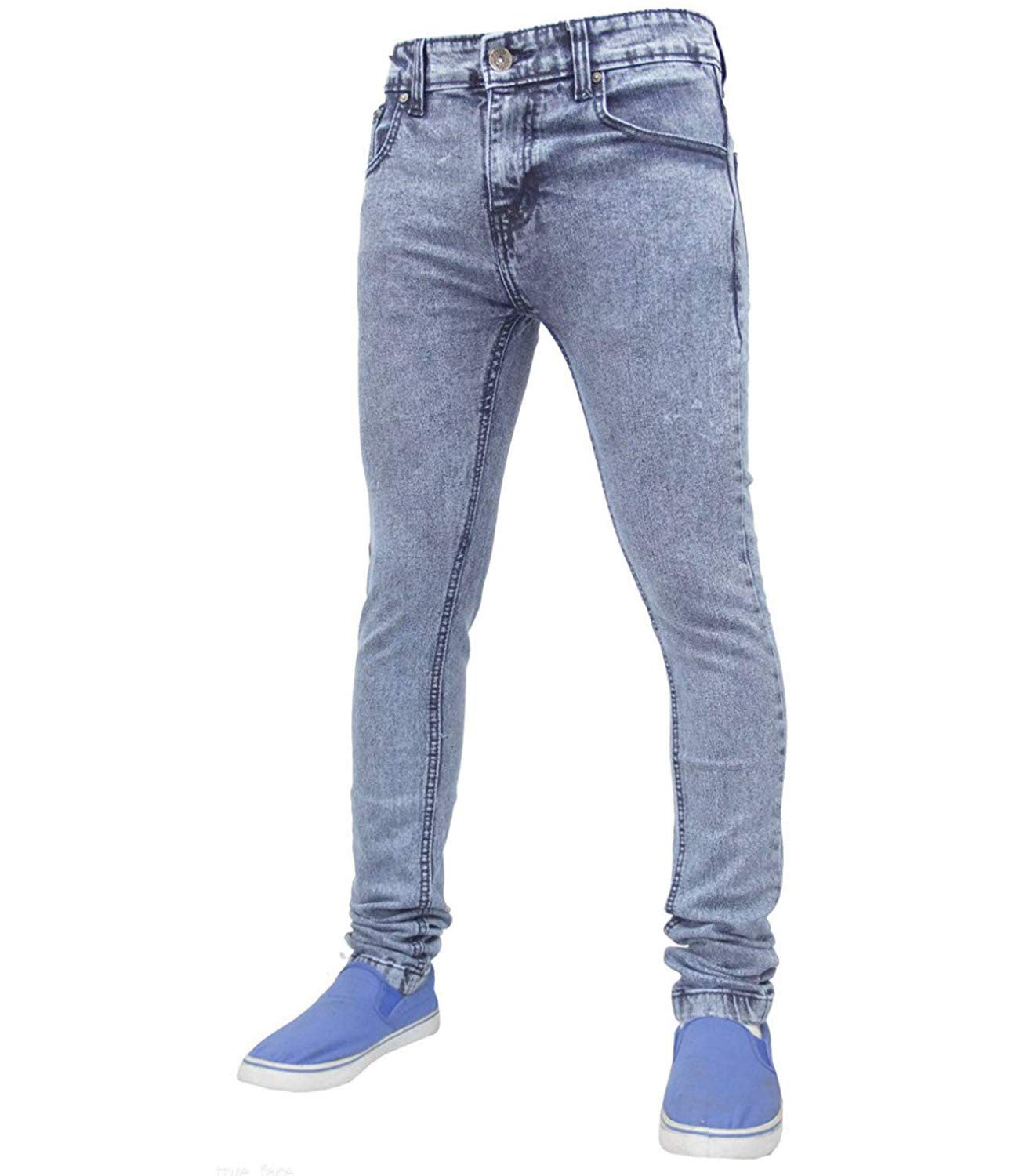True Face Mens Jeans Skinny Denim Pants Stretch Fit Trouser Zip Fly Elasticated Cotton Bottoms Casual Wear 5 Pockets 021 Ice Blue Waist 30 L
