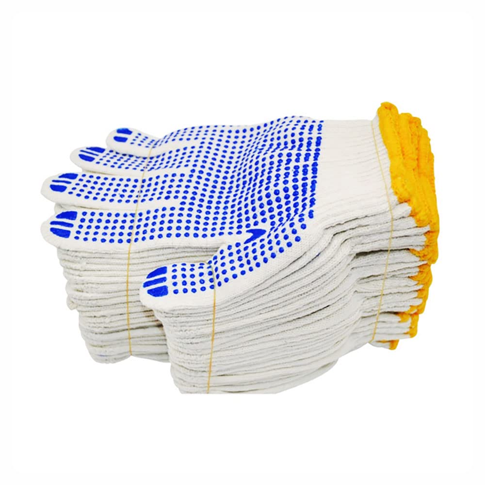 Lot de 12 paires de gants de travail blancs en coton avec revêtement en caoutchouc à pois pour la construction, le jardinage, le nettoyage des gants de travail respirants