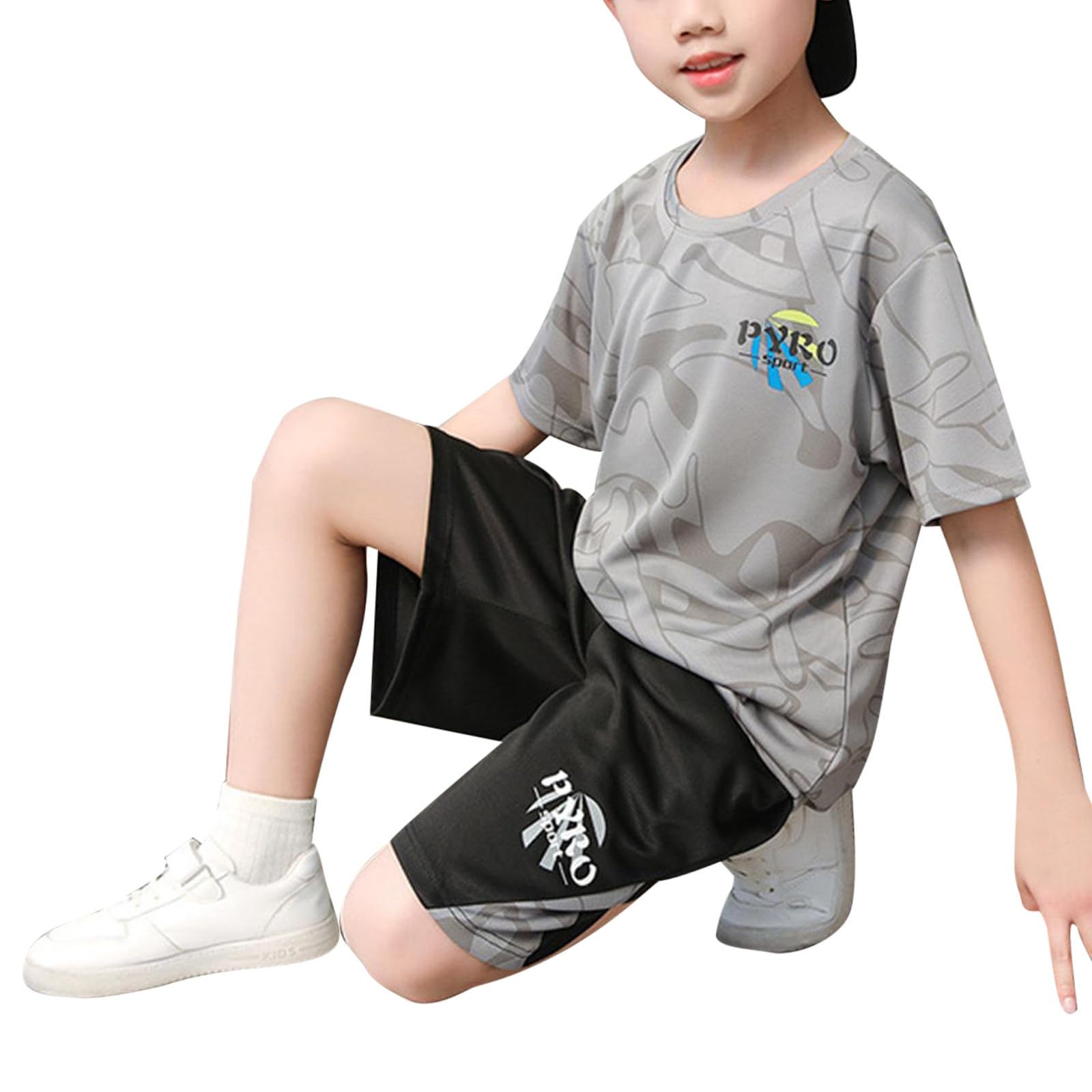 Generico Set Sportivo Estivo per Bambini Asciugatura Rapida, Ragazzi, stoppini, Pantaloncini a Maniche Corte, Tuta da in Due Pezzi con Tasca #D