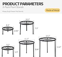 Vista 3 de Soporte para plantas, paquete de 5 soportes resistentes para macetas, estantes de decoración de metal, estante redondo para plantas para macetas