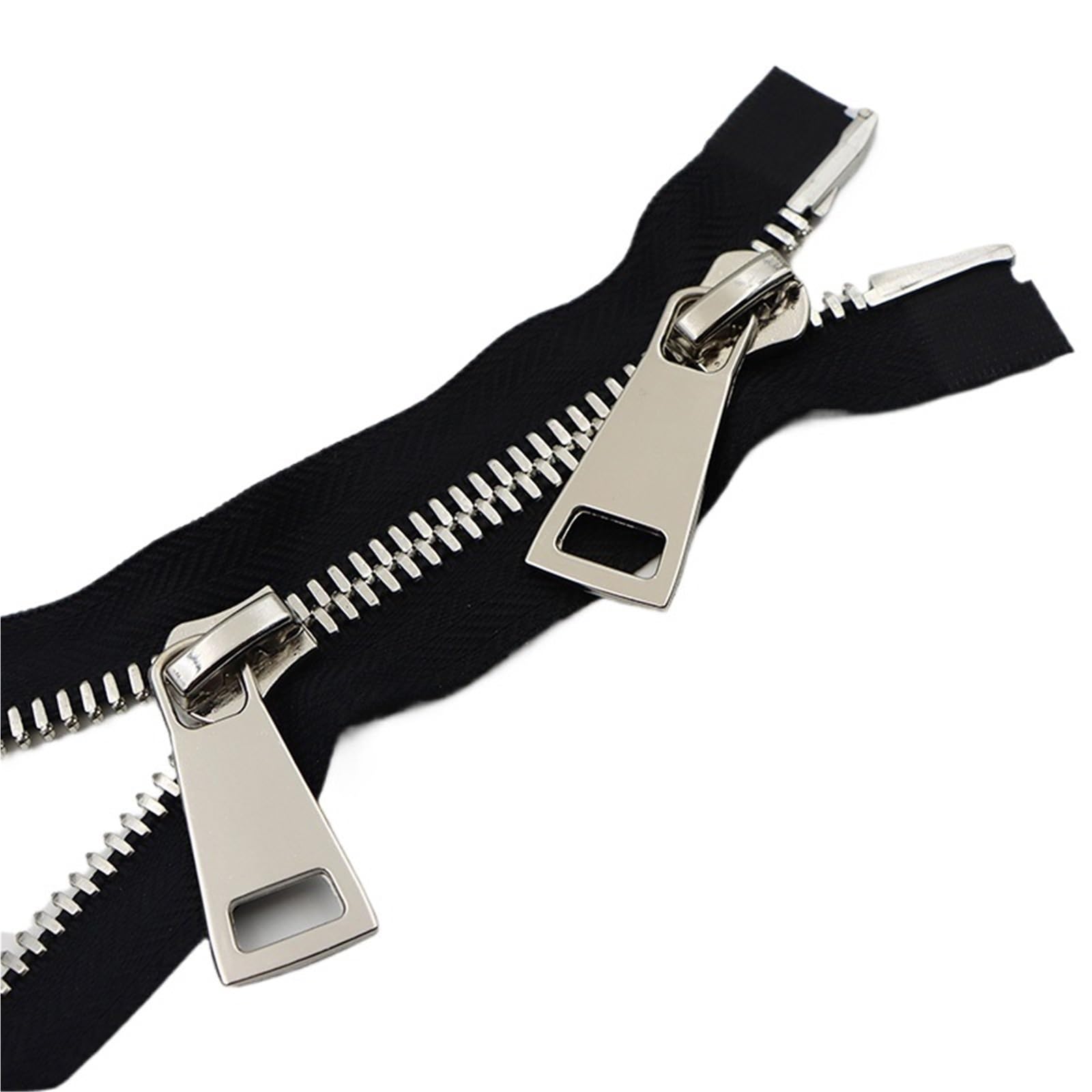 1 cremallera de doble cursor metálica 80/100/120 cm, número 8, con extremo abierto, for reparación abrigos y chaquetas plumas para chaquetas y abrigos(BlackSilver,120cm)