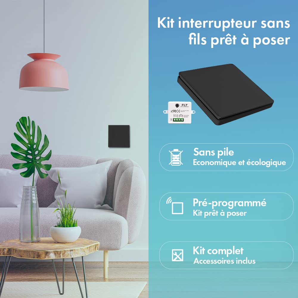 Interrupteur sans fil et sans pile Auto alimenté - Écologique - Qualité Pro - Va et vient RF 4 télécommande mural + 1 relais radio encastrable - Longue Distance - Intérieur Extérieur IP64