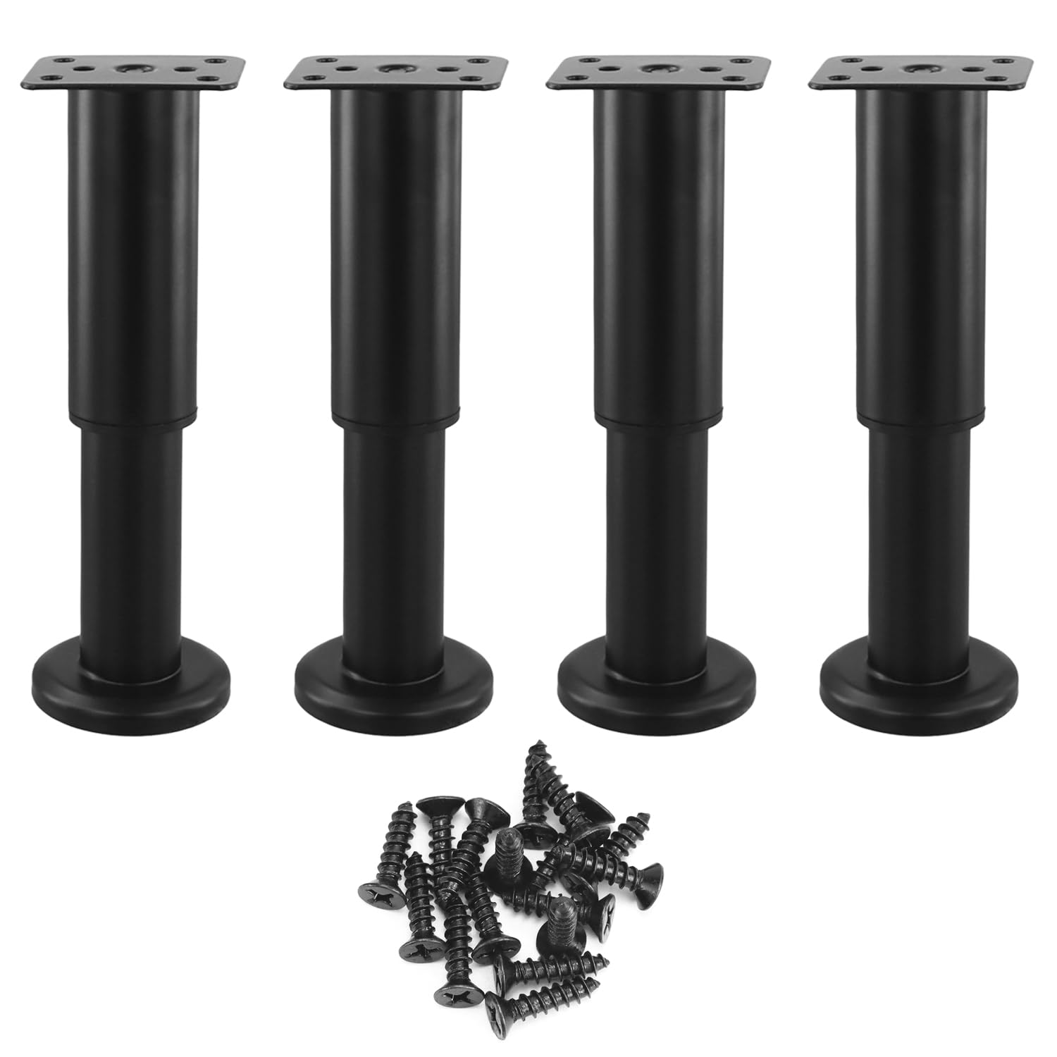 QWORK® 4 pieces adjustable furniture feet set 12cm-18cm, cold-rolled steel, including screws, for TV cabinet cabinet, sofa