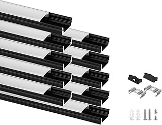 Besseto 10Pack 6.6Ft/2M Black LED Aluminum Channel,LED Strip Light Diffuser Aluminum Channel Profile Housing Extrusion for Under Cabinet Counter and Stairs (Black-10Pack 6.6ft)