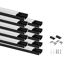 Besseto 10Pack 6.6Ft/2M Black LED Aluminum Channel,LED Strip Light Diffuser Aluminum Channel Profile Housing Extrusion for Under Cabinet Counter and Stairs Black-10Pack 6.6ft