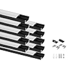Besseto 10Pack 6.6Ft/2M Black LED Aluminum Channel,LED Strip Light Diffuser Aluminum Channel Profile Housing Extrusion for Under Cabinet Counter and Stairs (Black-10Pack 6.6ft)