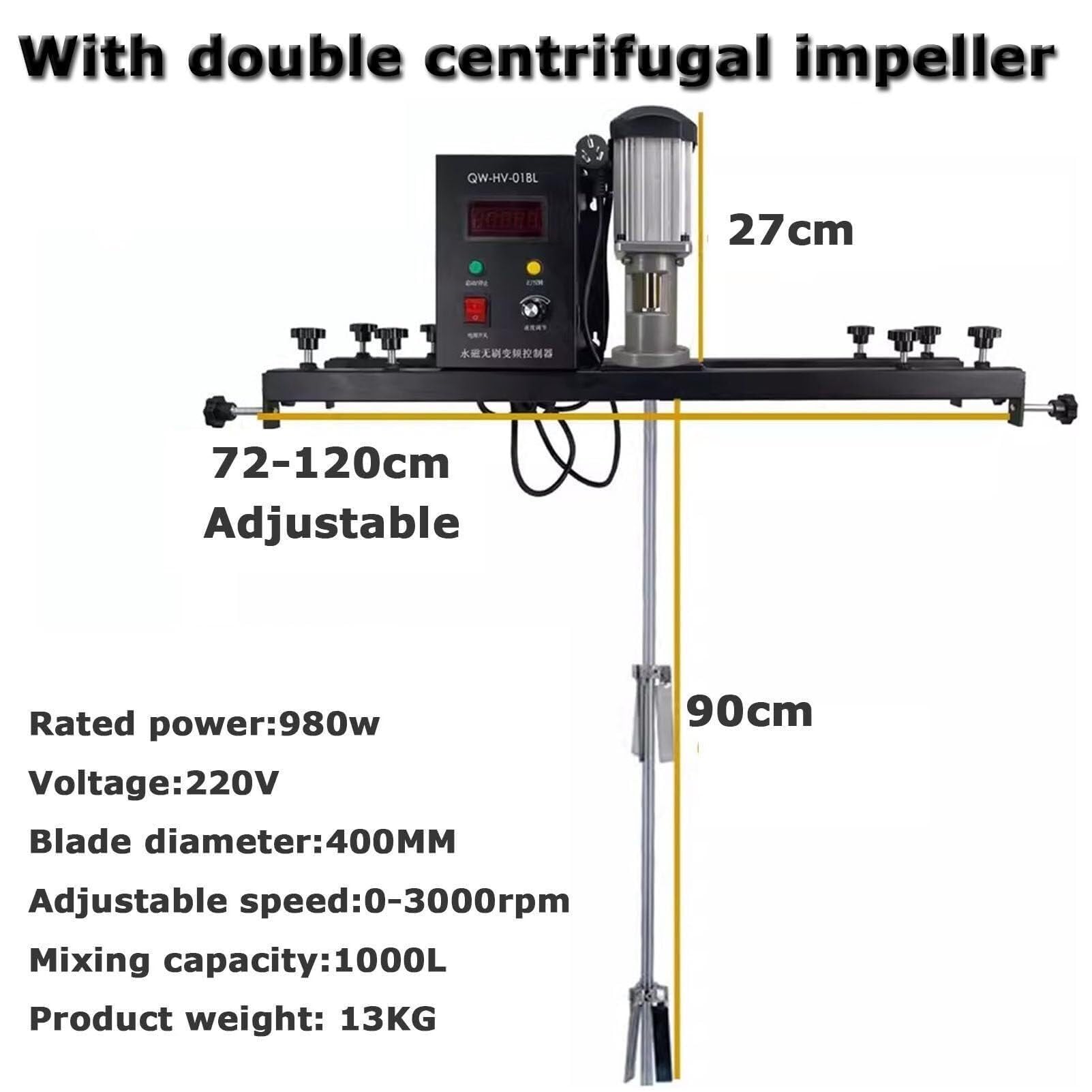 IBC Mezclador de pintura, máquina mezcladora de tanque de 980 W, con hélice plegable, colgador de soporte, equipo de mezcla de pintura para materiales de revestimiento de pintura, agitador disolvente