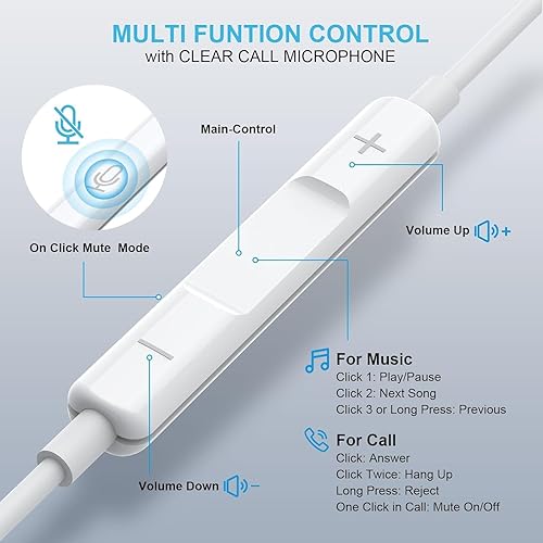 Miniatura 2 de Auriculares auxiliares con cable de 3.5 mm, aislamiento de ruido, control de volumen y micrófono integrado compatible con iPhone, Samsung, Android,