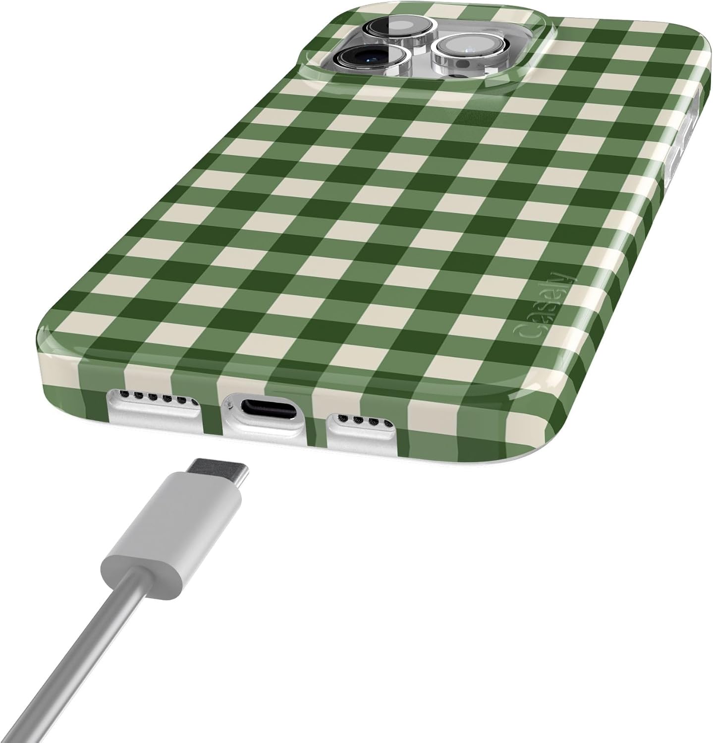 Casely iPhone 15 Pro Case | Checked Twice | Green Plaid | Compatible with MagSafe | Classic Ultra Thin Design