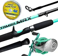 Jaú Pesca Kit Vara New Tamba Max 30-60lbs, Carretilha Spider BG 300 Acqua, Linha Pro Hunter 4X, Verde e Preto, para Pesca de Peixes Grandes