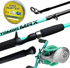 Jaú Pesca Kit Vara New Tamba Max 30-60lbs, Carretilha Spider BG 300 Acqua, Linha Pro Hunter 4X, Verde e Preto, para Pesca de Peixes Grandes