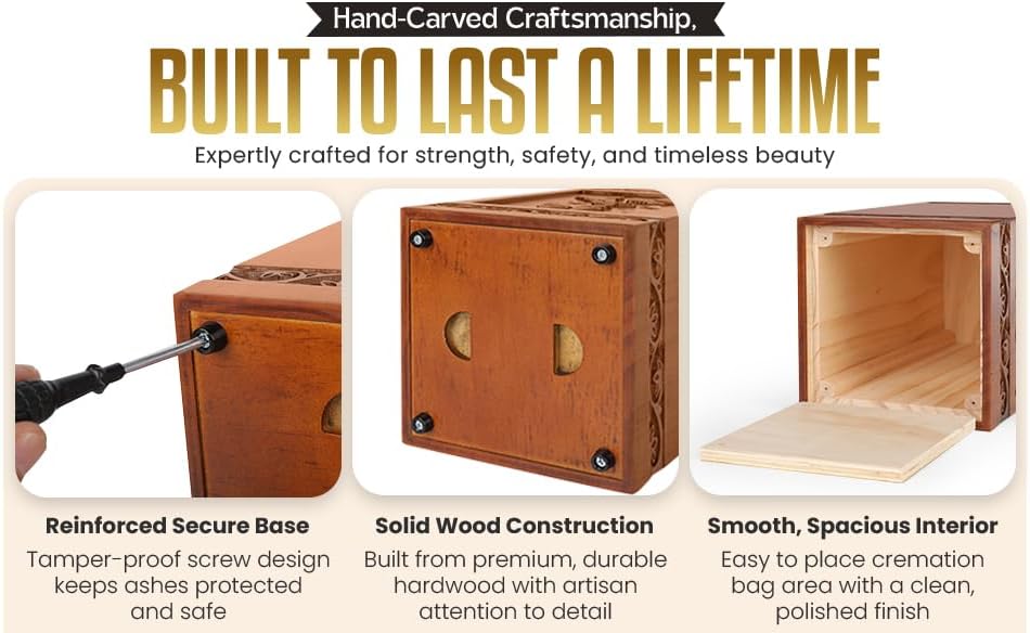 Large Wooden Urns for Human Ashes Adult Man,Decorative Urns for Mom Dad,Cremation Urns for Men Women,Wood Butterfly Urn for Ashes for Women Adult Male - Image 5