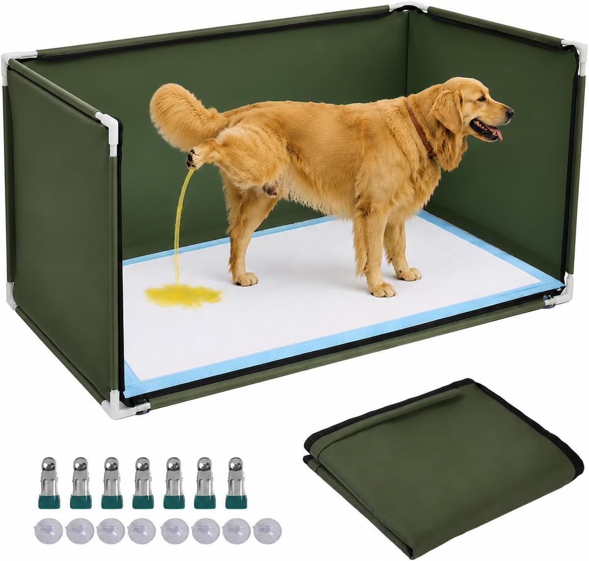 Dog Pee Pad Holder with High Walls,Waterproof Puppy Litter Box,Foldable Indoor Dog Potty,No Spill Pet Toilet for Small/Medium Puppy, Easy Clean,Army Green,L