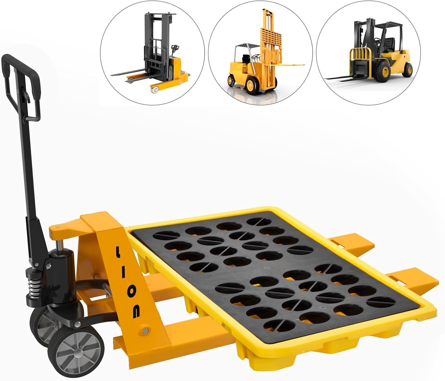 2 Drum Spill Containment Pallet with Grating, 30 Gallon Liquid Capacity Stackable Spill Containment Tray with Drain Outlet, 5000 Lbs Industrial Low Profile Modular Platforms Pallets, 51.2"x26.8"x6"