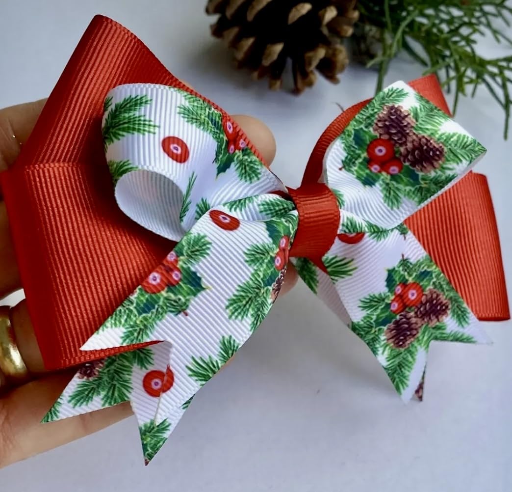 Tasarım Tokam El Yapımı Yılbaşı Desenli Kırmızı Yeni Yıl Noel Yılbaşı Saç Tokası 15 cm x 10 cm