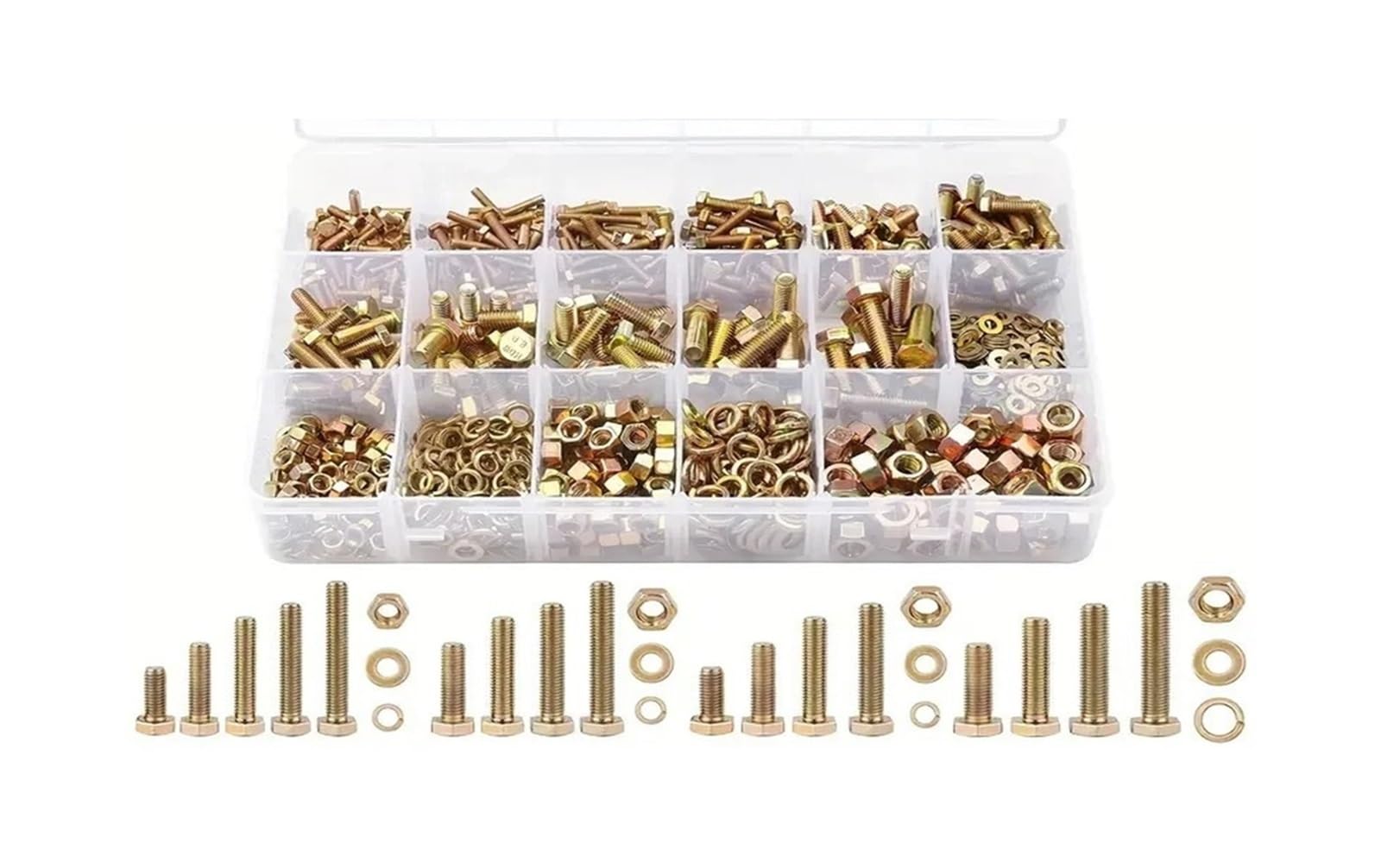 Ein 923-teiliges Set mit gelb verzinkten metrischen Schrauben und Muttern der Güteklasse 8., einschließlich robuster Sechskantschrauben -muttern in den Größen M4/M5 Schrauben und Muttern Set
