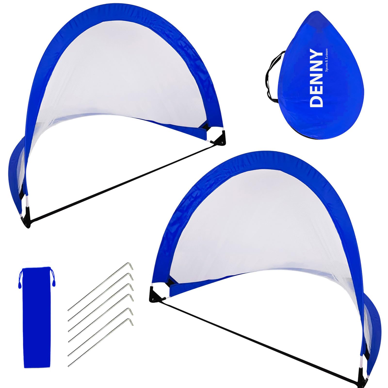 Crystals Kids Football Goal Set – 2 X Pop-Up Goal Posts with Carry Bag – Toddler Football Goal Net - Soccer Training Garden Goal Post - 120cm x 80cm (Blue)