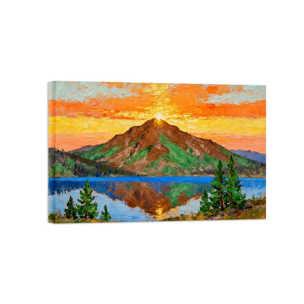Ozpwbvy Wrapped Canvas Mountain Sunset Landscape Canvas Wall Art Picture 40X60cm Framed