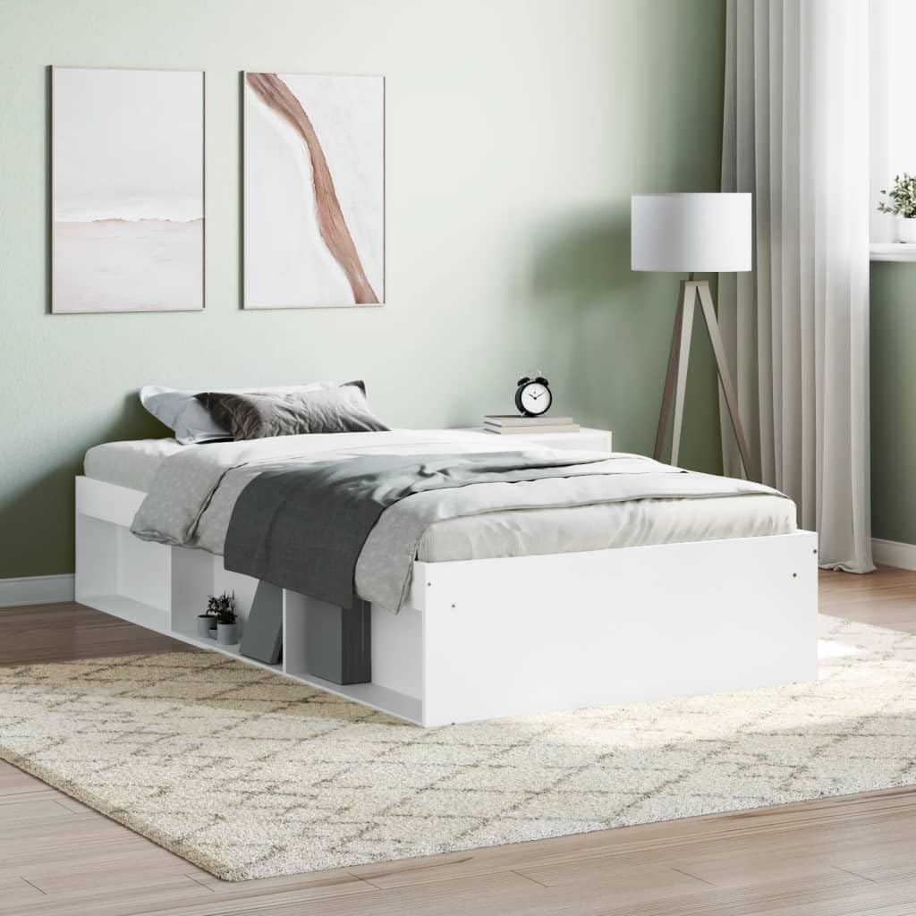 Vopese Bed Frame Double Bed Frame 4ft 6, Platform Bed with Plywood Slats and Storage Compartments, Engineered Wood, Small Single Bed Frame 3ft for Bedroom Dorm Guest Room