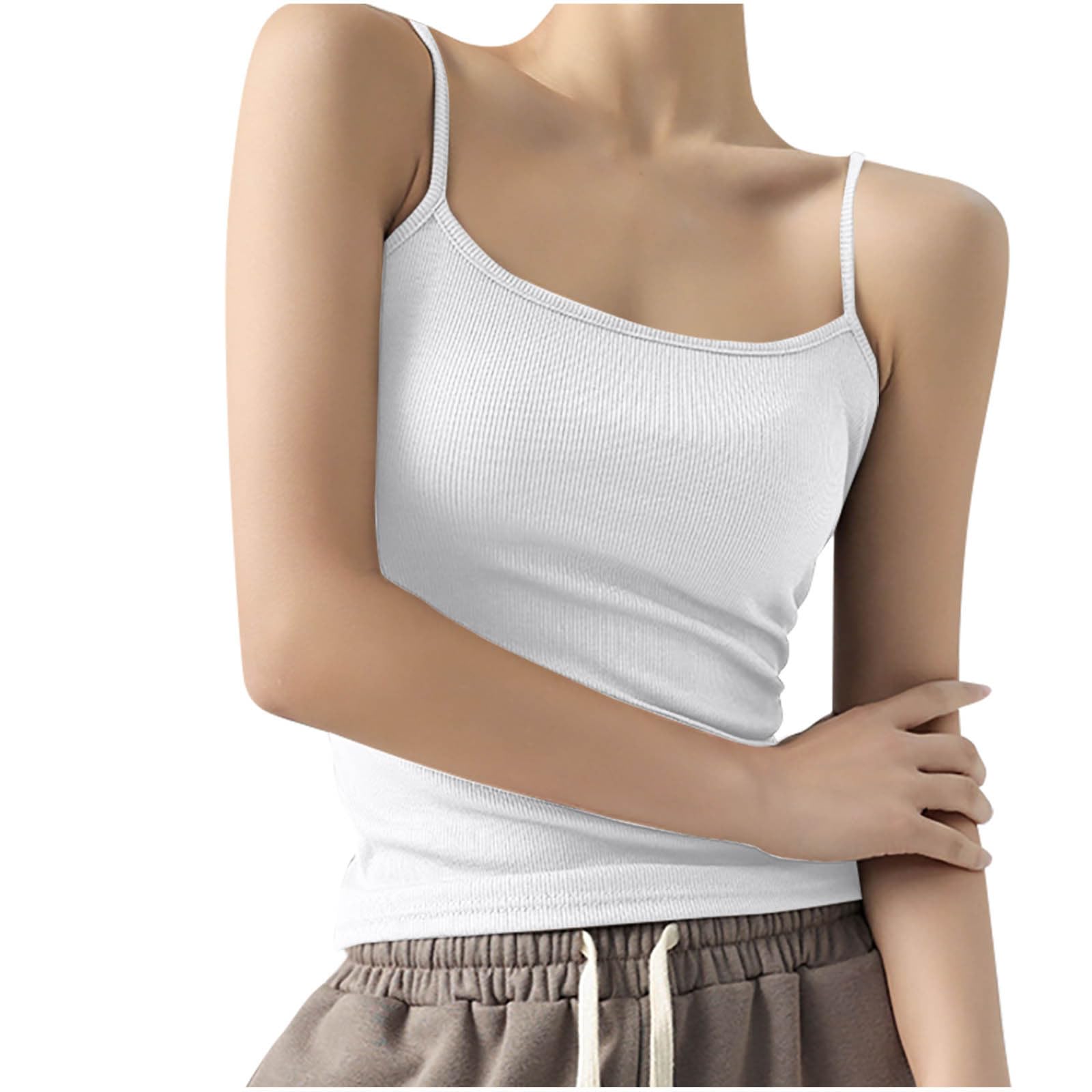 Ribbed Camisole for Women Spaghetti Strap Crop Tank Tops Slim Fitted Basic Tees Sleeveless Casual Workout Cami Shirt