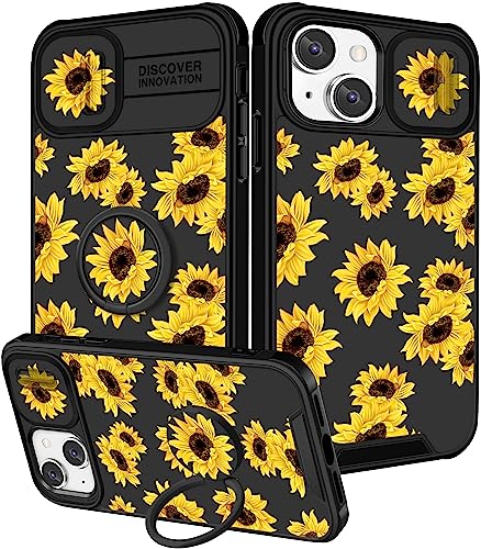 Image of Funermei (2in1 for iPhone 13 Case /for iPhone 14 Case for Women Sunflower Cute Girls Phone Cover Floral Flowers Girly Pretty Sun Flower Design with Camera Cover Funda for Apple for iPhone 13 /14 Case