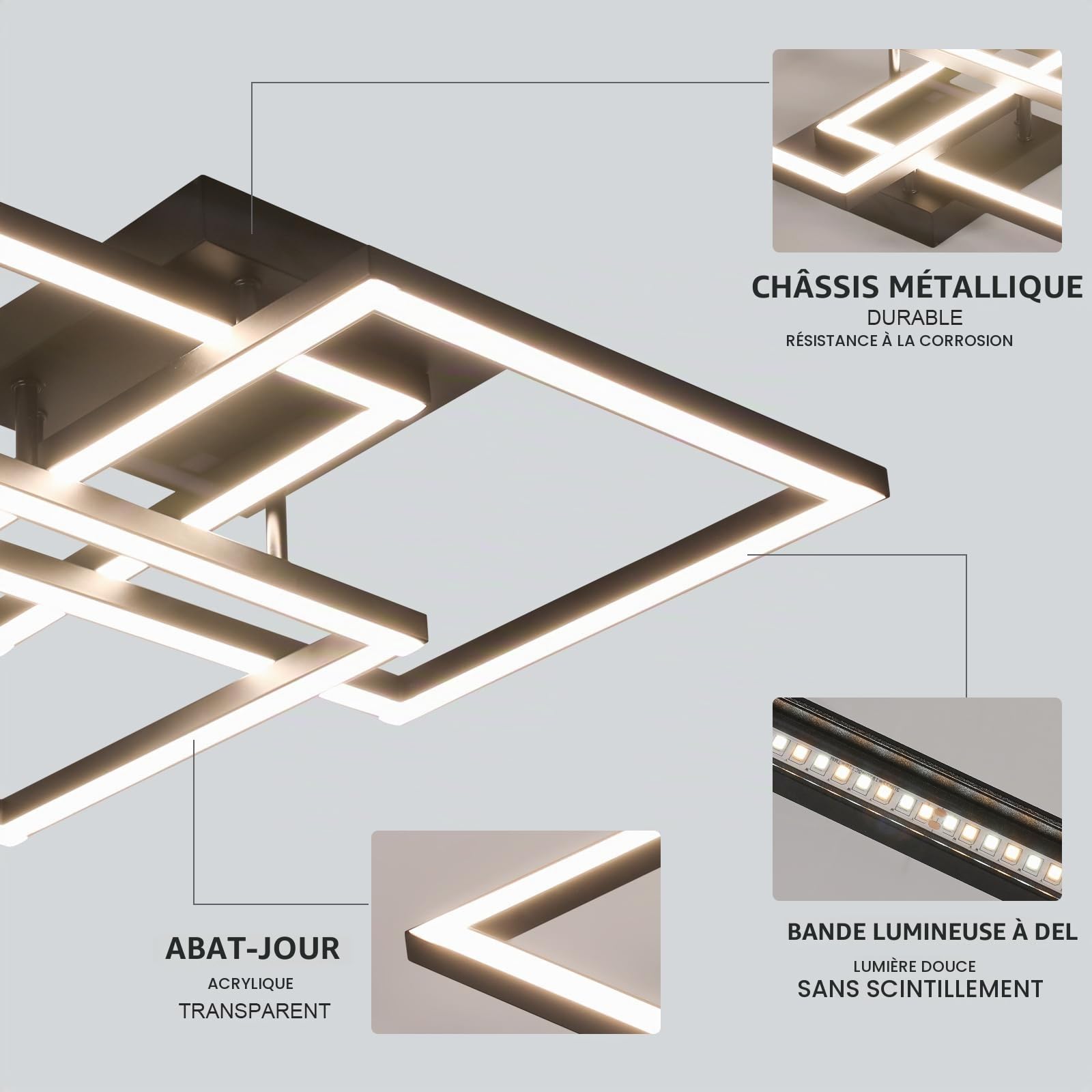 DELIPOP Plafonnier LED Dimmable Moderne, 40W 4500LM Noir Lampe de Plafond