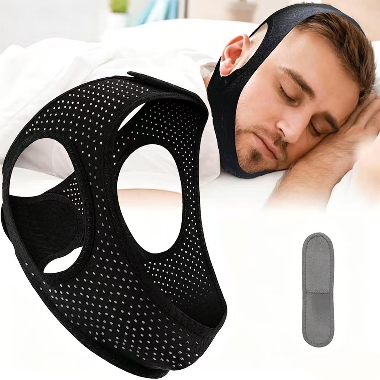 Mentonnière Anti Ronflement,Anti Ronflement Efficace Puissant,Mentonnière De Sommeil En Respirante-Dark gray