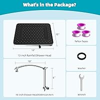 Vista 8 de Hibbent Rain Shower Head, 13'' High Pressure Rainfall Square 5 Spray Mode Showerhead with 16" Shower Head Extension Arm, Solid Brass Adjustable